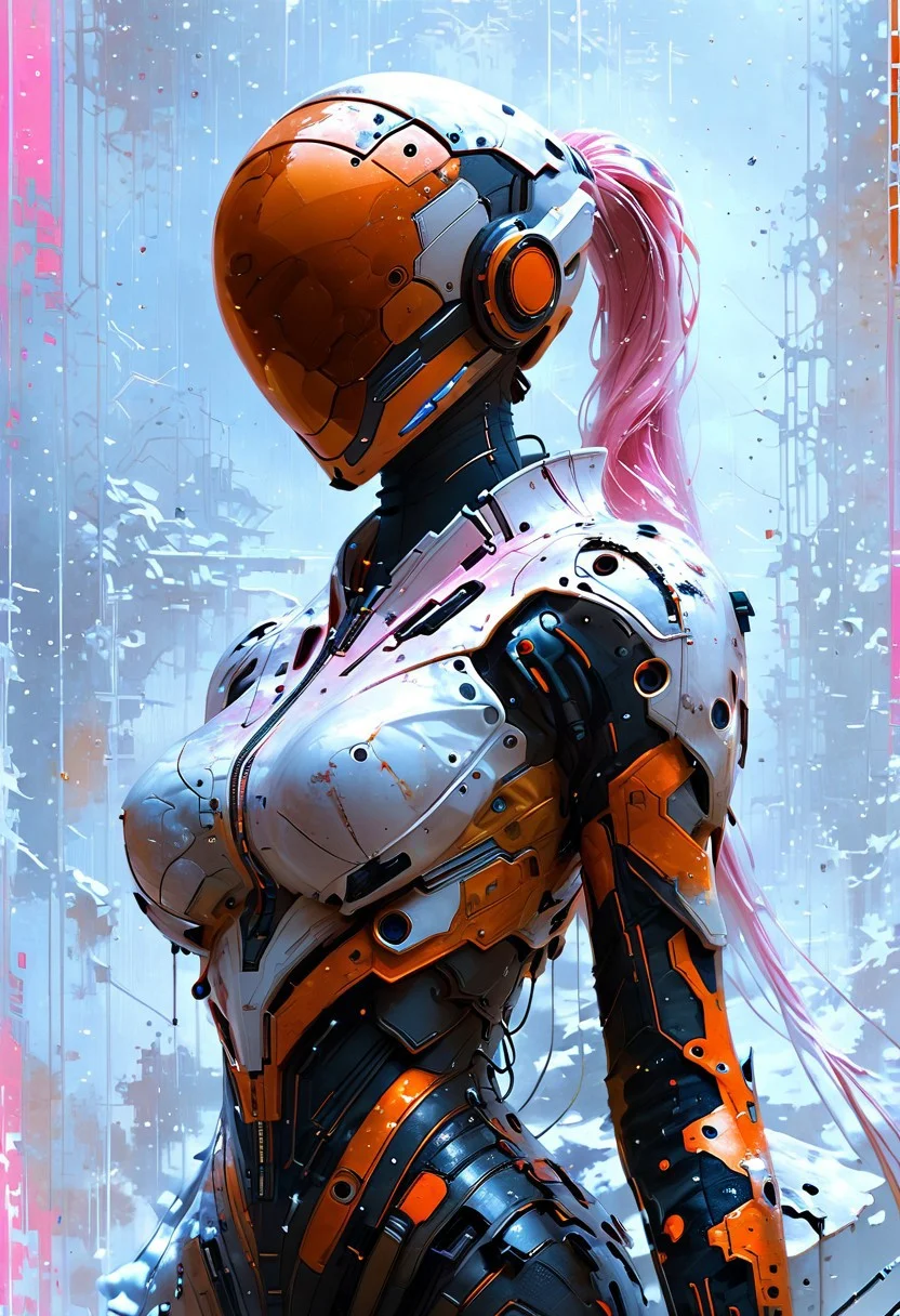 score_9, score_8_up, score_7_up, highly detailed, painting, girl, large breasts, helmet, long pink ponytail, standing, black mcnm, luminescent futuristic screen, rating_questionable, BREAK best quality, masterpiece, e621, digital_art <lora:Mechanism-pdxl-1:1.0>
