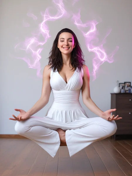 PonyScoresNegV2, 1girl, 18-year-old, pure, beatific, innocent, perfect face,  nubile, fit,  solo, slender, levitate, lotus pose, wooden floor, white skirt and top, perfect face,  breasts, realistic breasts, visible chi ,  currents, asymmetric composition, psychic electricity
<lora:levitate-PNY--Panache:1>