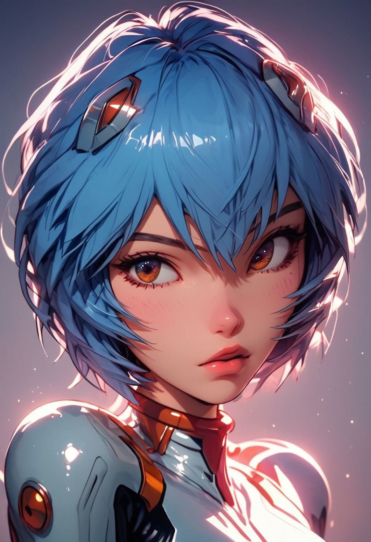 score_9, score_8_up, score_7_up, real - Live - action adaptation of a 3d character of Ayanami Rei in plugsuit, charming face, NeonGenesis Evangelion cool expression,blue hair