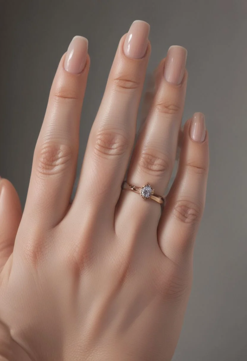 (Realism: 1.4), Cinematic lighting, (detailed image of female hand), fingers, nails, skin texture, (stylish deep lacquered nails), ((showing middle finger )),(correct anatomical shape), detailed rendering, perspective from different angles, close-up and far away.