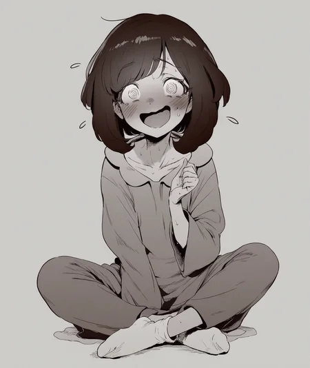 manga, 1girl, @_@, blush, collarbone, embarrassed, facing viewer, flying sweatdrops, full body, hand up, looking at viewer, medium hair, open mouth, raised eyebrows, selene \(pokemon\), simple background, sitting, socks, solo, sweat, white background, white socks, monochrome, pajamas, (nervous laugh, smile), comfy
BREAK
score_9, score_8_up, score_7_up, score_6_up, source_anime <lora:TER_Pony_1.1-000020:0.8>
