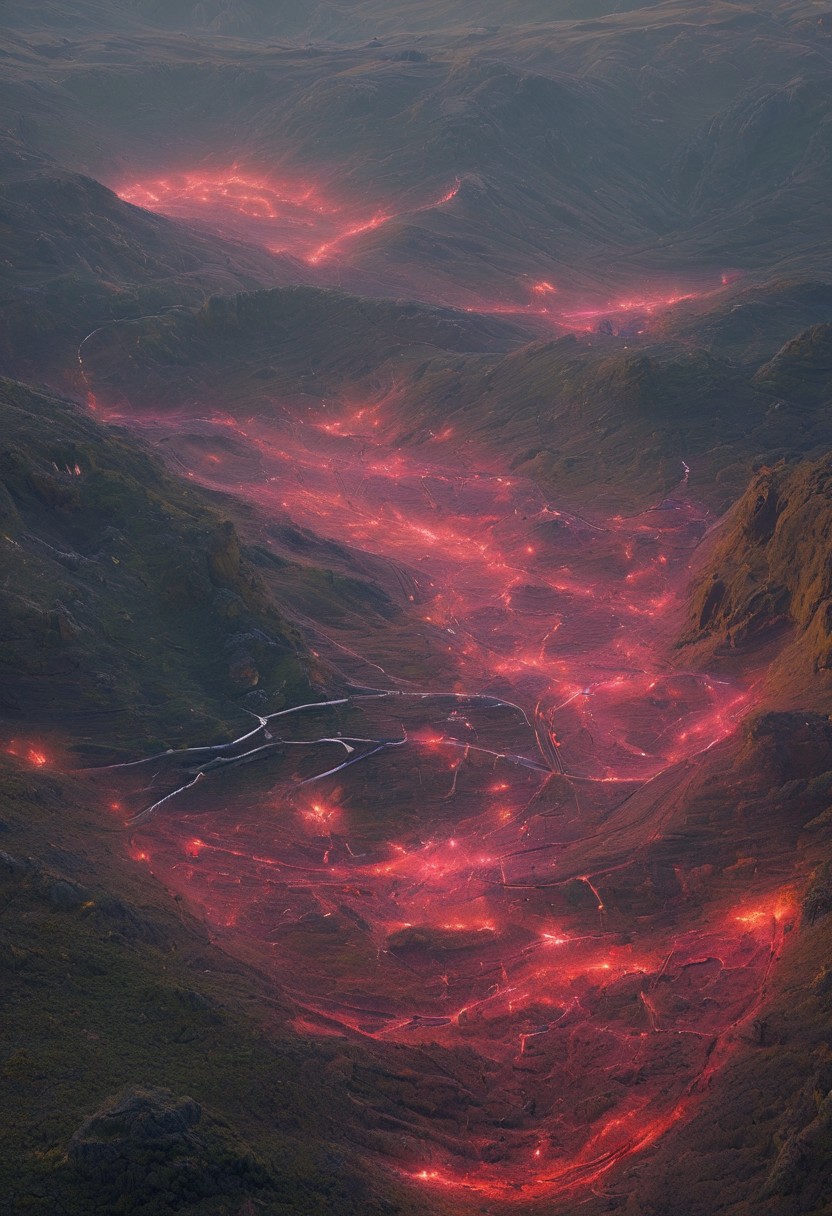 (8k digital nature photography:1.2),
(an idyllic landscape:1.1) with mountains in the distance,
shiny ruby (see-through:1.2), (Sprawling labyrinth:1.2),
<lora:Bio-Luminescence:1> bioluminescent
