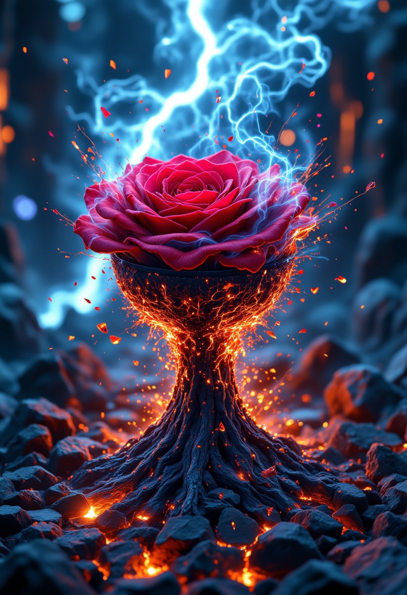 solarpunk aesthetic a maelstrom of shattered glass and smoldering embers, as a chalice of swirling, iridescent fog erupts from the heart of a withering, crimson tinged rose, its tender petals rent asunder by an unseen force, while flashes of electric blue lightning illuminate the surrounding void in a chaotic dance of primal, unbridled energy. . eco friendly, futuristic, optimistic, highly detailed
aidmamj6.1, aidmafluxpro1.1