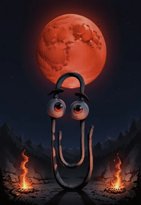 masterpiece,best quality,amazing quality, cl1ppy, pokemon (creature), sbshd, solid black shading, portrait, night scenery, starry sky, flames, red moon