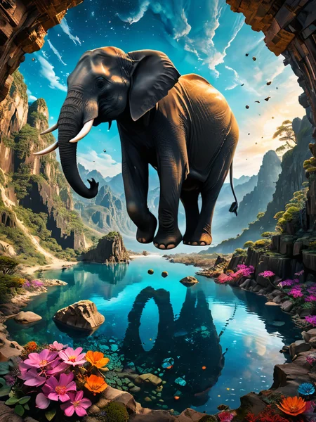 (((Elephants communicate through subsonic frequencies that can move tectonic plates and reshape continents., Soaring ,42. Exoplanet with Bioluminescent Forests,)))
(((with exaggerated expressions))) With Detachable Lego-like Parts: Build your own fruit! Its segments can be taken apart and reassembled in wacky new configurations., Cinematic Nighttime Cityscapes: Shoot cityscapes at night using long exposures to capture vibrant lights; include reflections in water or glass surfaces for added depth and drama..(dynamic:1.1),sun rays,(taken by 12.5mm fisheye lens:1.1),
(Vivid, HDR, Canon50, 8K, Hyper Realistic, Dramatic, Epic, Dynamic Contrast, Cinematic Lighting, increased brightness)(((Zoomed Out, Far away Shot))) = =. Epic dynamic lighting , vibrant,highly detailed,psychedelic,((Psychedelic, rainbow glow ))
((Vivid, Epic, Dynamic contrast)) (((Zoomed out, Far away shot, In frame)), (((Cinematic, Studio lighting, Contrast)))
<lora:juggernautXL_version6Rundiffusion:0.8><lora:rundiffusionXL_beta:0.8><lora:epicrealismXL_v5Ultimate:0.8><lora:crystalClearXL_ccxl:0.9><lora:extremely_detailed:0.8> extremely detailed
<lora:hyperkraximalism:0.6> hyperkraximalism<lora:QuadpipeQp_sdxlV2:0.4>
<lora:xl_more_art-full_v1:0.2>, - Generate images with sharp edges and fine details.
- Produce high-resolution images with no blurriness or distortions.
- Create images with clear and well-defined subjects.
- Ensure that the output images have crisp lines and distinct features.
- Generate images with vibrant colors and accurate tones.
- Avoid noise or artifacts in the generated images.
- Focus on producing clear textures and patterns in the images.
- Emphasize clarity and definition in all aspects of the generated images.
- Prioritize the sharpness and clarity of the main subjects in the images.
- Optimize the AI model to produce clear and visually appealing images., Wlop, By art germ, Ross tran