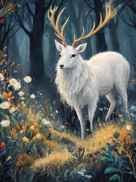 concept art . digital artwork, illustrative, painterly, matte painting, highly detailed, bluehour nature forest (A touch of surrealism) (in the style of Salvador Dali) , hyper detailed, fantasy landscape, dreamlike, fog, vivid colors, closeup of a very fluffy white albino deer, intricate horns dusted with gold and covered in flowers, lush foliage, splashes of teal and orange colors, dreamy atmosphere, dawn or dusk light, glowing flowers and plants, colorful leaves, serene, 4k masterpiece
<lora:é²å䏿´¾@SDXLå¿ç«¥ç»æ¬:1>,Children's picture books,