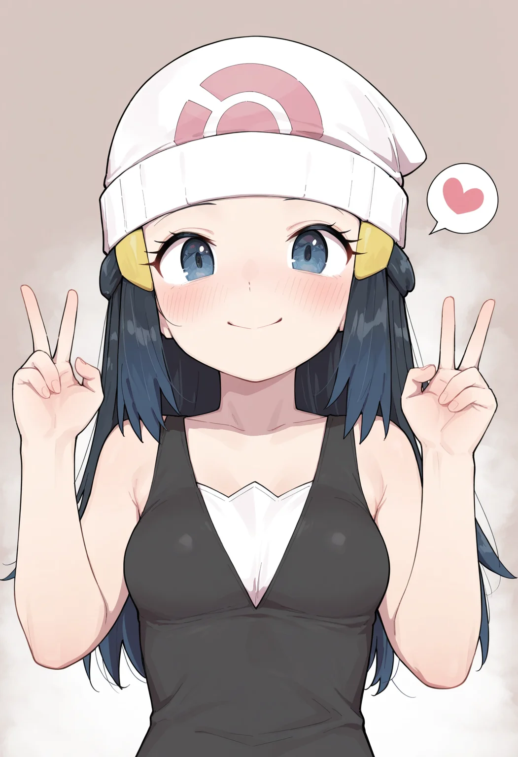masterpiece,best quality,amazing quality,
1girl, dawn (pokemon), solo, hat, heart, long hair, blue eyes, spoken heart, smile, beanie, looking at viewer, breasts, blush, upper body, v, white headwear, closed mouth, collarbone, blue hair, double v, hair ornament, hairclip, eyelashes, black hair, hands up,
<lora:Healthyman_epoch_10:1>