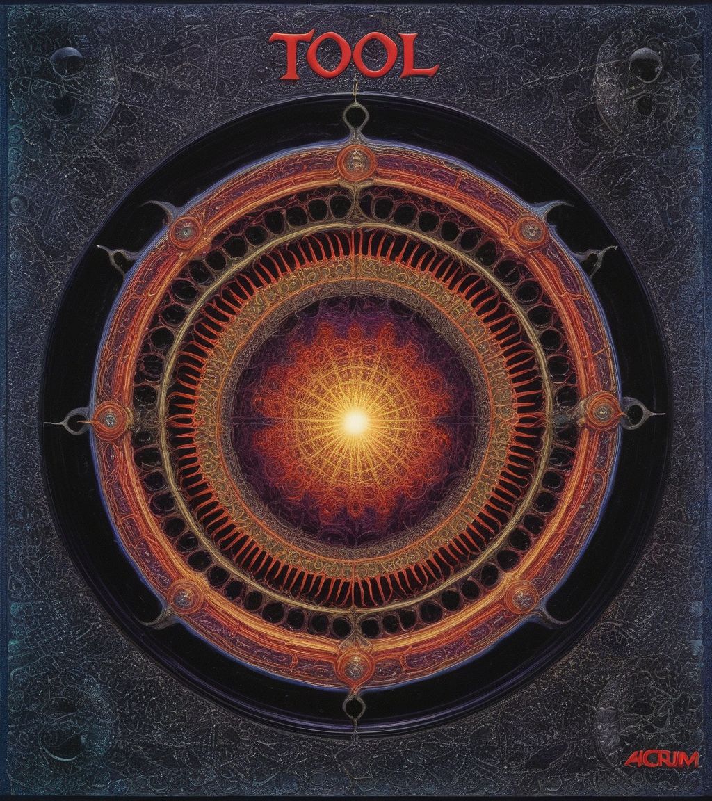 Tool Metal album cover, style by Alex Gray, (write text: "TOOL")