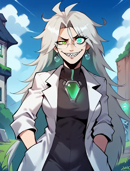 score_9_up, score_8_up, score_7_up, rating_safe, solo focus, cowboy shot, <lora:Expressive_H:1>, Expressiveh, glasses, mad scientist, very long hair, light grey hair, (messy hair), cyan eyes, heterochromia, acid green eyes, <lora:uneven_eyes_v1_pruned:.8>, uneven eyes, large breasts, smiling, sharp teeth, lab coat
, outside, landscape, in a house, <lora:arbuz_budesh_-_art_style_Price_or_Freedom:1>, ar_bd
