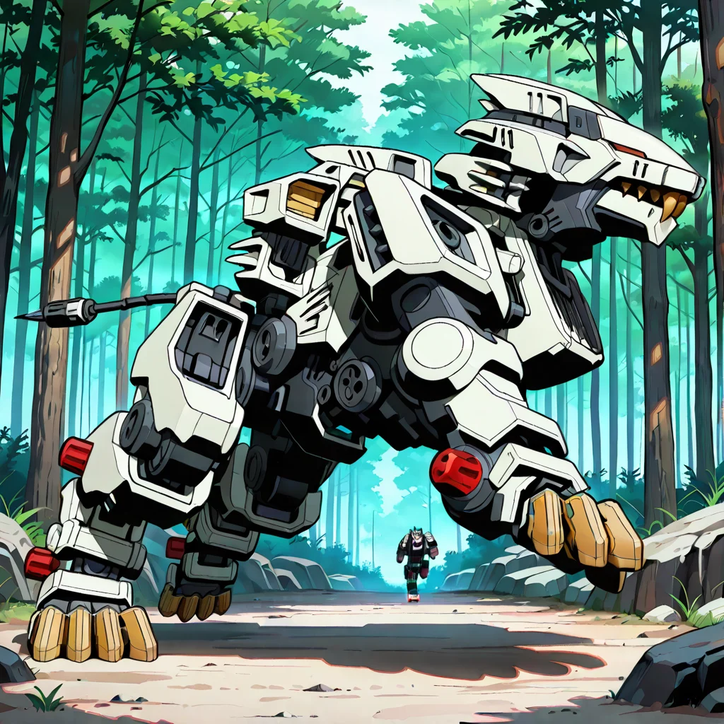 (masterpiece, best quality, amazing quality, very aesthetic, absurdres, newest,),
(<lora:Liger_Zero:1>,liger zero, robot,feral,mecha),running,from side,
Forest,trees,rock,