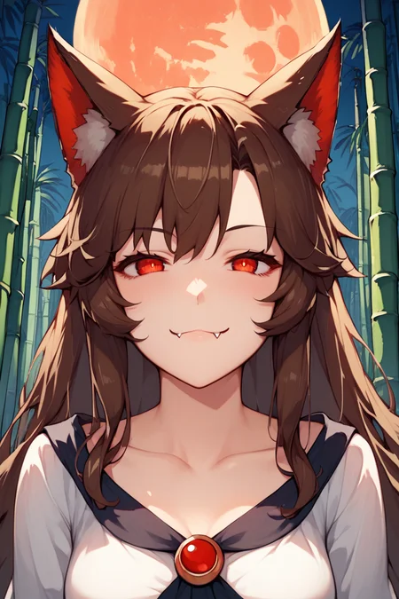 score_9, score_8_up, score_8, score_9, 1 girl, source_anime, <lora:kagerou_pony-10:1> brown hair, long hair, wolf ears, animal ears, dress, white dress, fang, red eyes, imaizumi kagerou, bamboo forest, bamboo, full moon, night, smug <lora:vixon_detailed_style:0.8> d3t41l3d