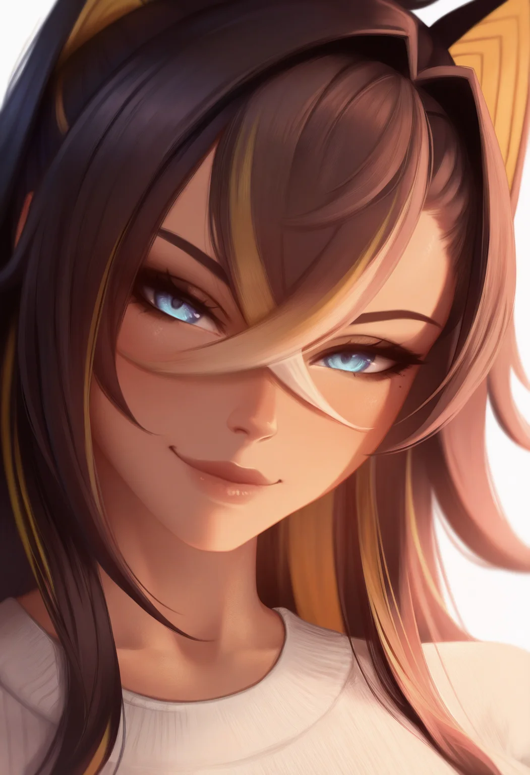 1girl, solo, dehya \(genshin impact\), sweater, portrait, looking at viewer, smile, head tilt,
masterpiece, best quality, <lora:luminyu-guy90-Illust-Lycorisv1:1> uybnyl