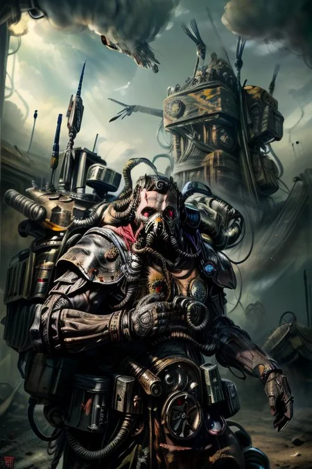 ((masterpiece,best quality)), absurdres, BREAK
mechanical arms, robes, hood, BREAK
((techpriest)), cyborg, mechanical face, mechanical limbs, gas mask, mechanical tentacles, (mechanical backpack), BREAK
1other, solo, holding pistol, firearm, handgun, pistol, gun, BREAK
factory background, smoggy sky, air pollution, smokestacks, BREAK
(postapoAI)