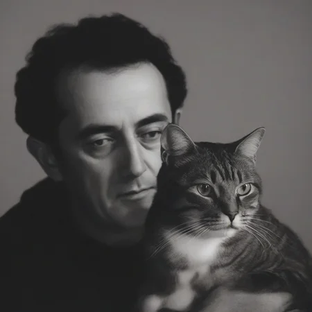 <lora:SDXL_Man_Ray_Style_Sa_May_V4:1> a man with cat