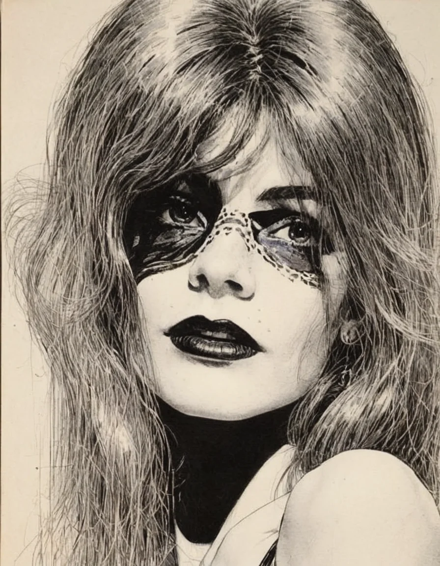 an overexposed creation by jim steranko of a lady <lora:AnalukXL8:1>