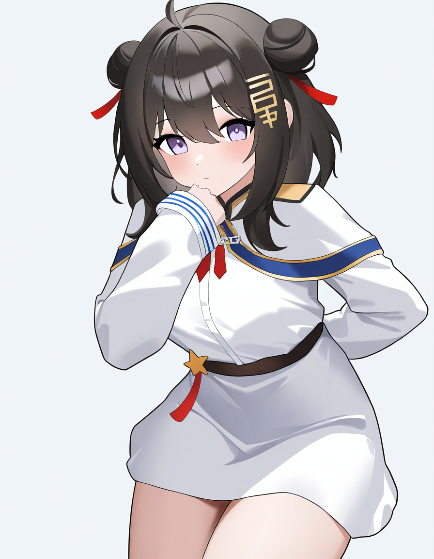 1girl,simple background,looking at viewer,taiyuan,white background,solo,cowboy shot,black hair,<lora:taiyuan-000010:1>,hair bun,, masterpiece, best quality, very aesthetic, absurdres,newest, incredibly absurdres,