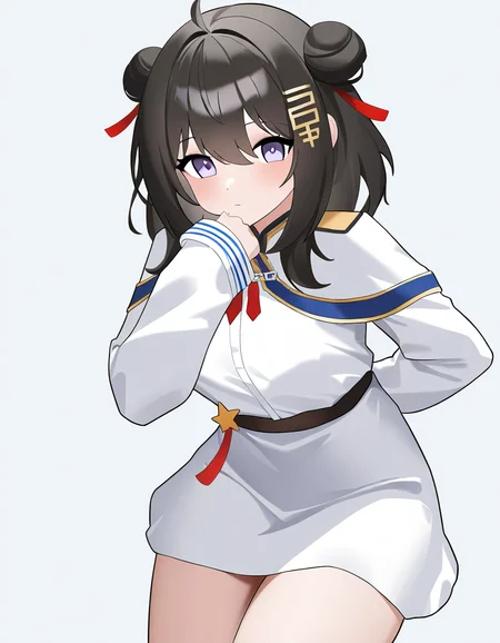 1girl,simple background,looking at viewer,taiyuan,white background,solo,cowboy shot,black hair,<lora:taiyuan-000010:1>,hair bun,, masterpiece, best quality, very aesthetic, absurdres,newest, incredibly absurdres,