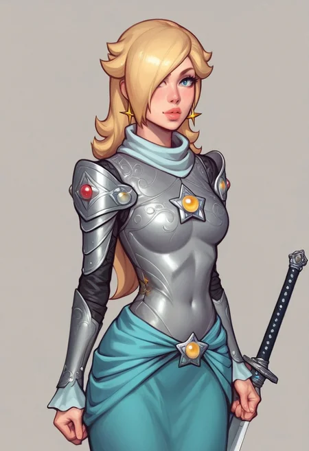 Beauty Princess Rosalina from Super Mario, pale skin, slim stomach, long hair, side bangs, ultra detailed beauty faces, full body, action pose, big brightness blue eyes,
(((full-clothed medieval armor))), ((long sword in hands, steel sword in hands)), medieval style
BREAK
strange world background score_9, score_8_up, score_7_up, score_6_up, source_cartoon, rating_explicit, Expressiveh, (((((portrait, close up))))), dynamic pose