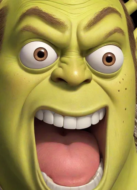 <lora:PE_OP_ShockedFaceMeme:0.8> PEOPShockedFace, eyes popping out, shocked face, mouth open, cartoon,
shrek,
masterpiece, high resolution, octance 4k, high detail,