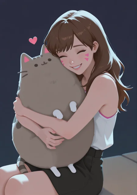 embedding:IllusP0s, g00se, hugging Pusheen, hug, 1girl, solo, loving, smile, night, d.va_\(overwatch\)<lora:PusheenIXL.safetensors:1.0:1.0> <lora:g00se_v2_ill.safetensors:1:1>