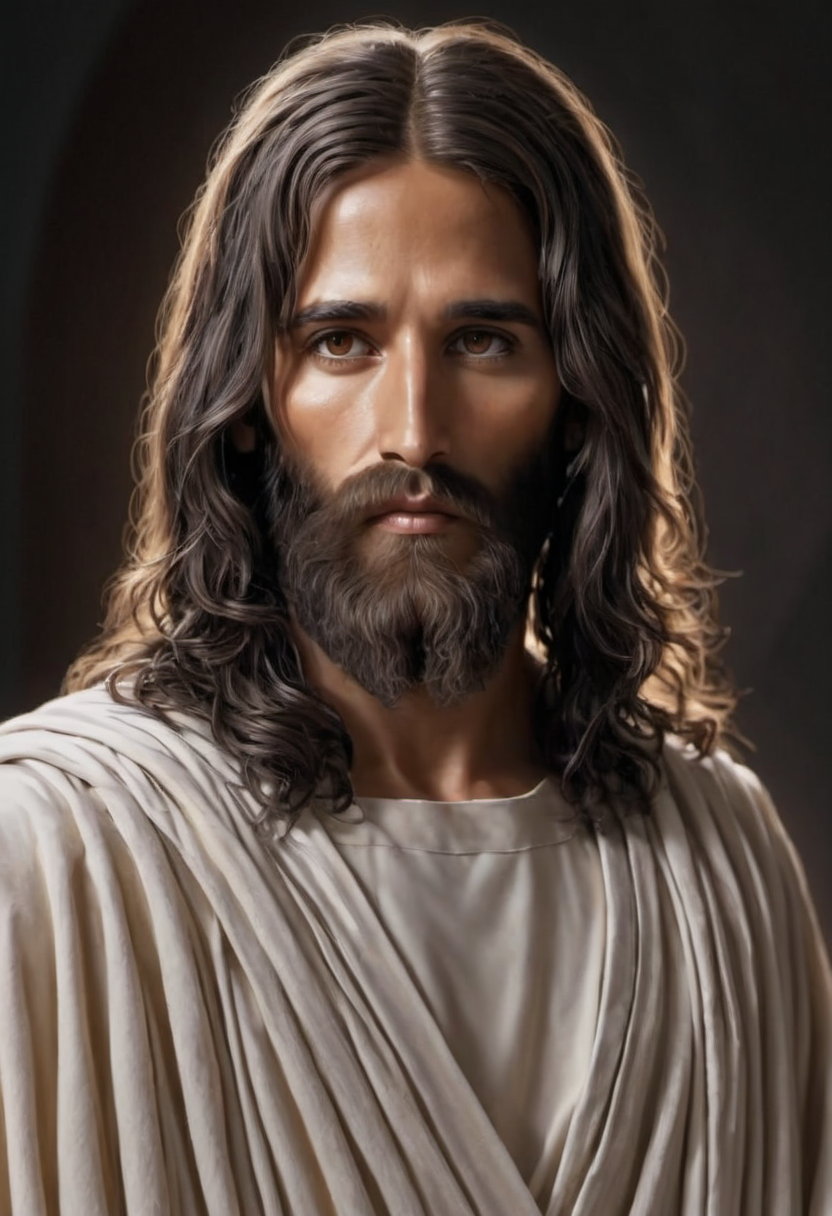 A beautifully detailed rendering of Jesus Christ, line art, outline,
 <lora:Real_Jesus_Christ:0.8> j35us_sot, 1man, dark hair, long hair, beard, facial hair, olive skin, wearing white robes, brown eyes,