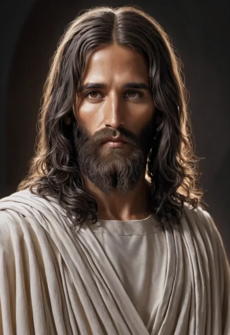 A beautifully detailed rendering of Jesus Christ, line art, outline,
 <lora:Real_Jesus_Christ:0.8> j35us_sot, 1man, dark hair, long hair, beard, facial hair, olive skin, wearing white robes, brown eyes,