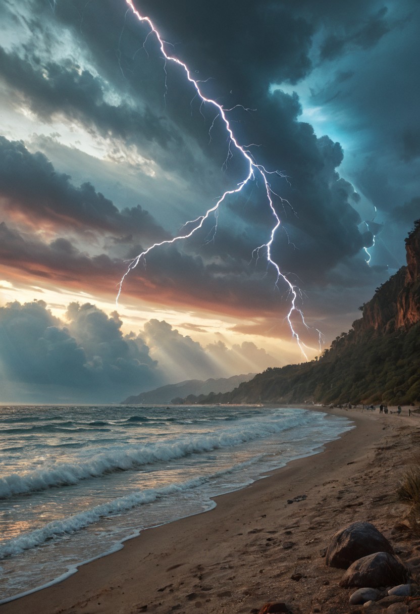 CyberRealisticPony_POSV1, beach, perfect lightning, colorful vibes, landscape, highly detailed, traditional style