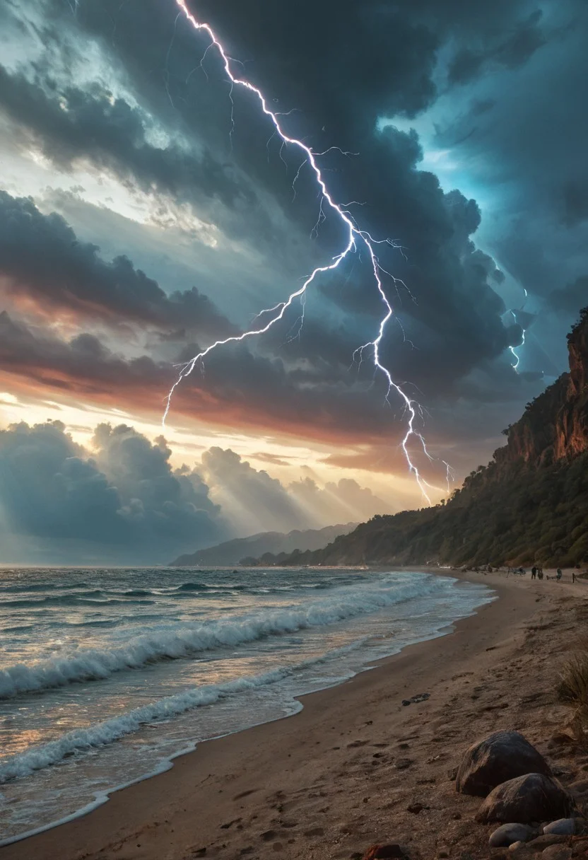 CyberRealisticPony_POSV1, beach, perfect lightning, colorful vibes, landscape, highly detailed, traditional style