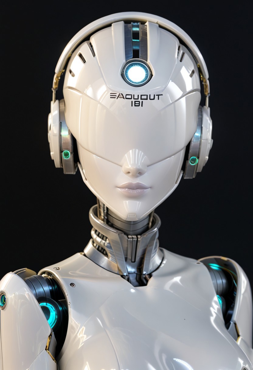 A 35mm photo of a beautiful robotic woman, she has a faceless robotic head, robot, silver hair, smooth metallic featureless feminine body
no face