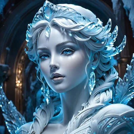 ice_art, a sculpture of a woman,open eyes<lora:ice_art:1>, alluring portrait, intricate, highly detailed, digital painting, artstation, concept art, naughty, sharp focus, cinematic lighting, illustration, art by artgerm and greg rutkowski, alphonse mucha, cgsociety