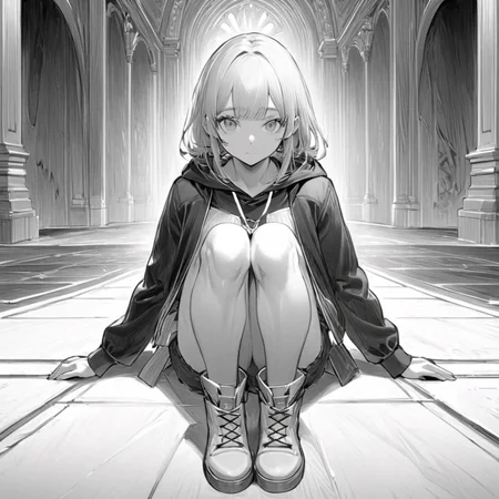 LineAniAF,
(masterpiece:1.3), (intricate:1), best quality, official art, 8k wallpaper, highly detailed, illustration, lineart, monochrome, cinematic light, monastarpact, 1 girl, (full body view:1.2), sitting down,
, <lora:Lineart-LineAniAF-LessSize20:1>