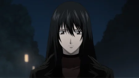 death_note_style, anime screencap, anime coloring, masterpiece, best quality,amazing quality, cinematic lighting, facing viewer, naomi misora, 1girl, black hair, long hair, grey eyes, black coat, outdoors, night <lora:death_note_style:1>