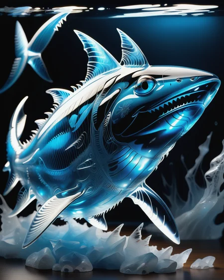 score_9, score_8_up, score_7_up, intricate details, rating_safe,
<lora:BioIceCrystalsPONY:1>, 1boy(made out of Jed-Blmicry, bioluminiscence, translucent,
feral furry, shark,
full body, looking at the viewer, solo, smiling), detailed background, depth of field, subsurface scattering,
<lora:ral-chrosc-clr:0.3>, ral-chrosc-clr,
<lora:xl_more_art-full_v1:0.3>,
<lora:add-detail-xl:0.3>