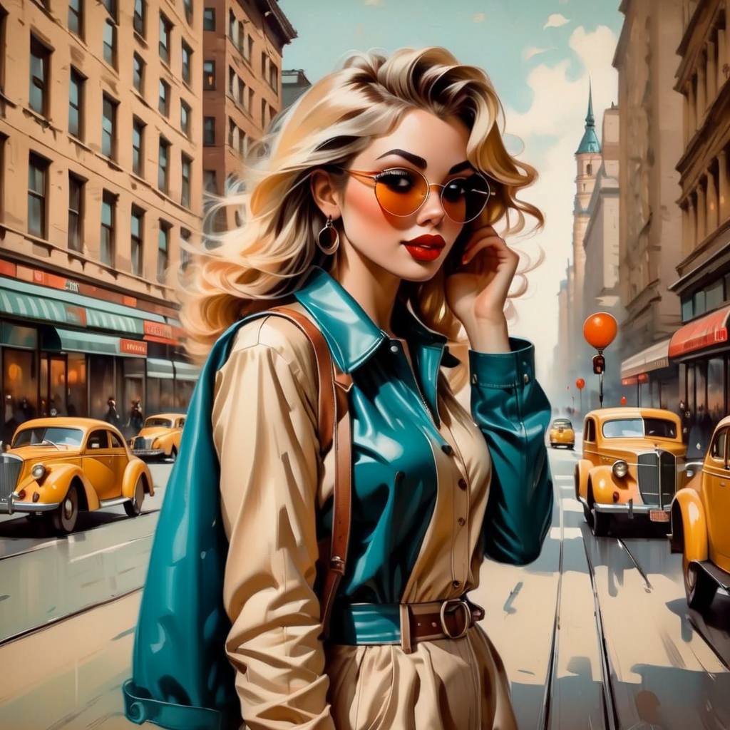 vintagemuse girl in city <lora:vintagemuse:1>
