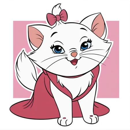 score_9, score_8_up, score_7_up BREAK KittyMarie, 1girl, cat, white fur, blue eyes, pink nose, whiskers, tail, red hair bow, full body, solo focus, alone, happy, elegant red fashion, red puff sleeve dress, fuchsia makeup, cartoon, source_cartoon,