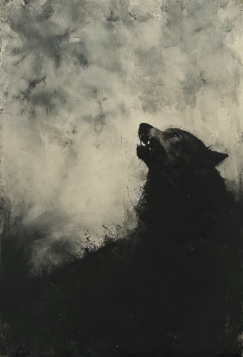 serenade of a (lonely:1.1) crying smiling wolf quivering under a cold blanked mourning a fallen friend, beautiful melancholic (solo:1.1) concert, depressive tears of silver, (sad:1.3) lines of a mountain mirror, (howling:1.3) at a sky beyond,  moon, bittersweet faithful night,  <lora:- SDXL - vanta-black_contrast_V3.0:0.8> <lora:Moody__Time:0.7>,  <lora:Desolation:0.5>