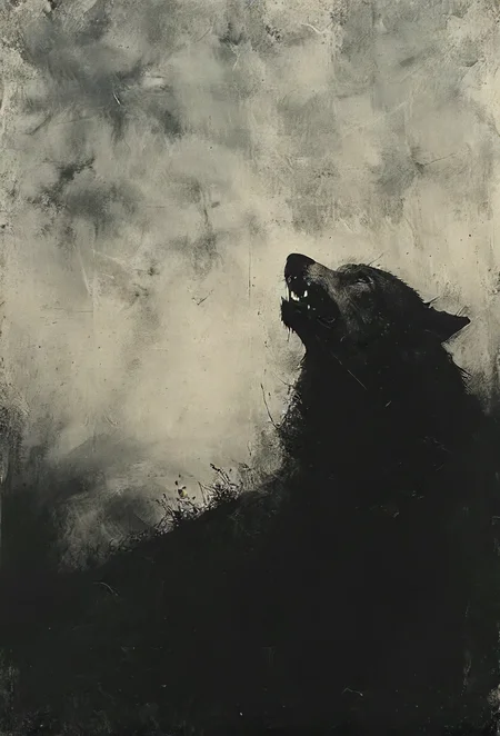 serenade of a (lonely:1.1) crying smiling wolf quivering under a cold blanked mourning a fallen friend, beautiful melancholic (solo:1.1) concert, depressive tears of silver, (sad:1.3) lines of a mountain mirror, (howling:1.3) at a sky beyond, moon, bittersweet faithful night, <lora:- SDXL - vanta-black_contrast_V3.0:0.8> <lora:Moody__Time:0.7>, <lora:Desolation:0.5>
