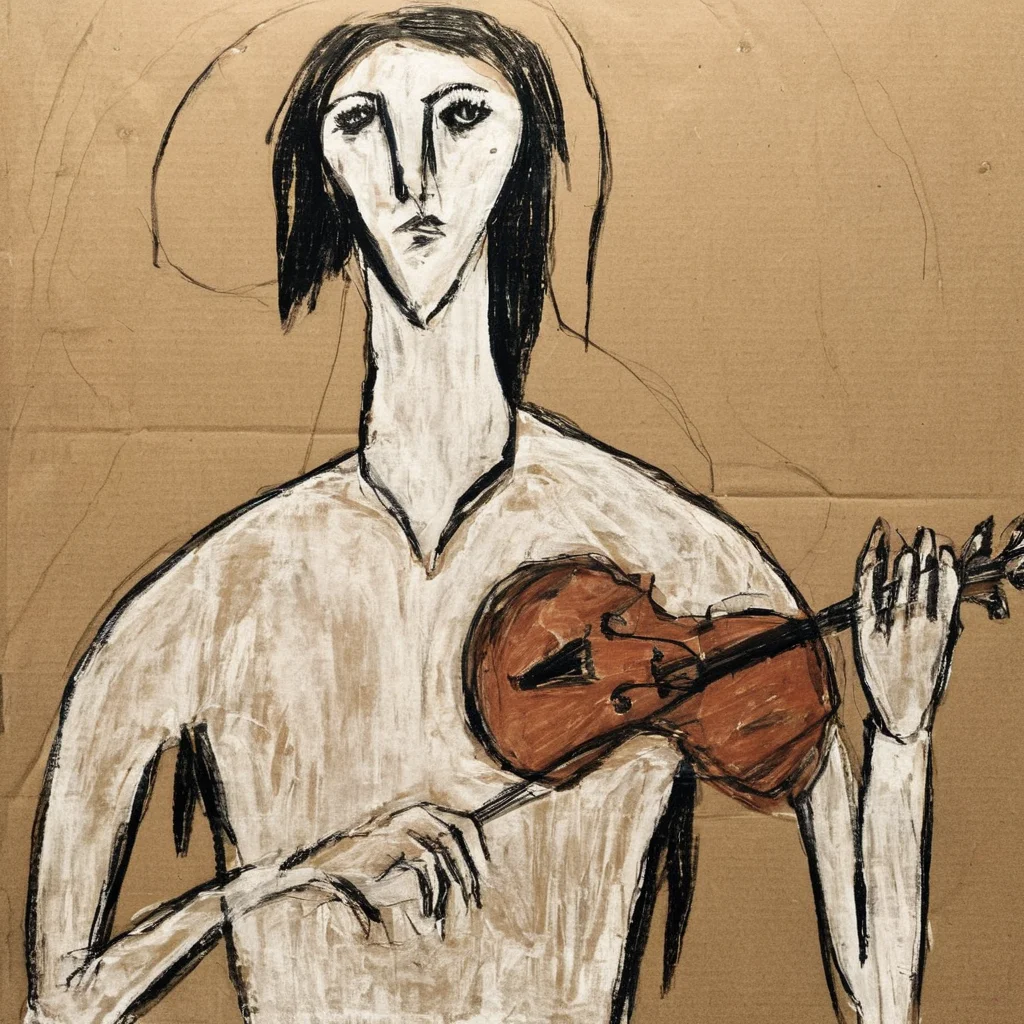 <lora:SDXL_Cardboard_drawings_Sa_May_V4:1> Cardboard drawings woman with a violin