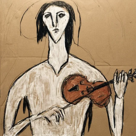 <lora:SDXL_Cardboard_drawings_Sa_May_V4:1> Cardboard drawings woman with a violin
