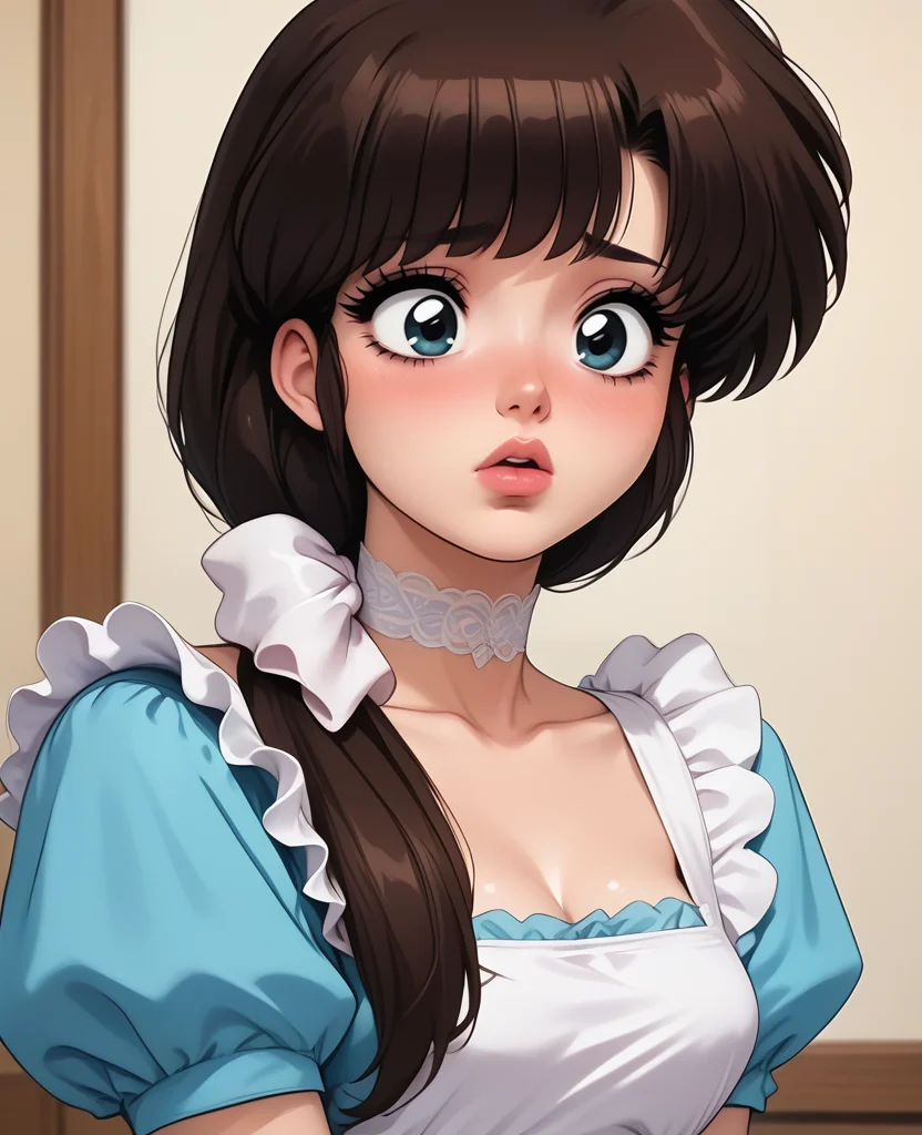 score_9, score_8_up, score_7_up, score_6_up, score_5_up, score_4_up, rating_explicit,
<lora:K4sum1PNYXl_v00:1> tendou_kasumi, white apron, blue dress, <lora:egirlXLP:1> egirl, choker, bangs, makeup, dark eyeliner, blush, nose blush,