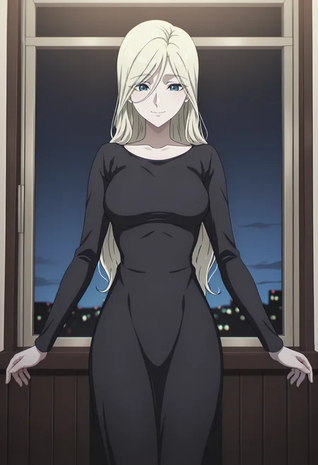 best quality, amazing quality, perfect quality, high quality, masterpiece, absolutely eye-catching BREAK
<lora:Migi_to_Dali_-_Metry:1> MigiMetry, blue eyes, blonde hair, long hair, hair between eyes, medium breasts BREAK
black dress, 1girl, solo, night, dark, smile, outstretched arms, cowboy shot, standing in front of window