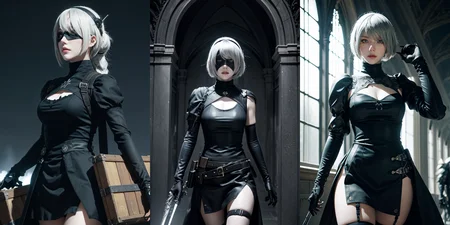 (otherworldly), highly insanely detailed, masterpiece, top quality, best quality, highres, 4k, 8k, RAW photo, (very aesthetic, beautiful and aesthetic), Cyborg,
__lazy-wildcards/cosplay-char/Nier/2b/prompts__,
<lora:Cyborg-models-542854:0.6>,
(1girl, solo:1.6),
BREAK
__lazy-wildcards/dataset/background__, (fantasy world)âââ