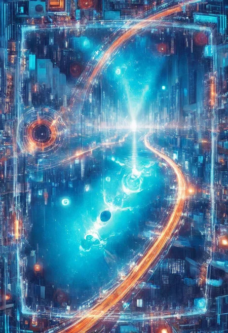 double exposure of opera diva Hatsune Miku with long floating blue twintails singing high note merging with a printed circuit board of Yamaha electronics chip processor, <lora:DoubleExposure:1>, (head:1.8), <lora:The Phantom of the Opera style:1.5> The Phantom of the Opera style, <lora:loraeyesxl:0.4>