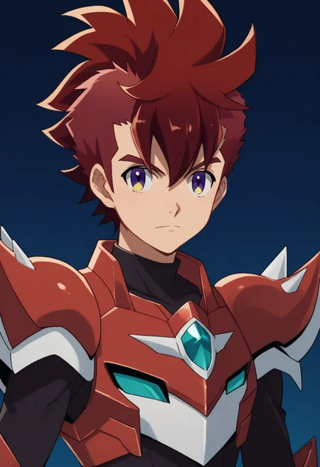 score_9, score_8_up, score_7_up, source_anime, highly detailed,
rekka, 1boy, male focus, solo, upper body, red hair, purple eyes, yellow eyes, looking at viewer, spiked hair, gaist red armor
