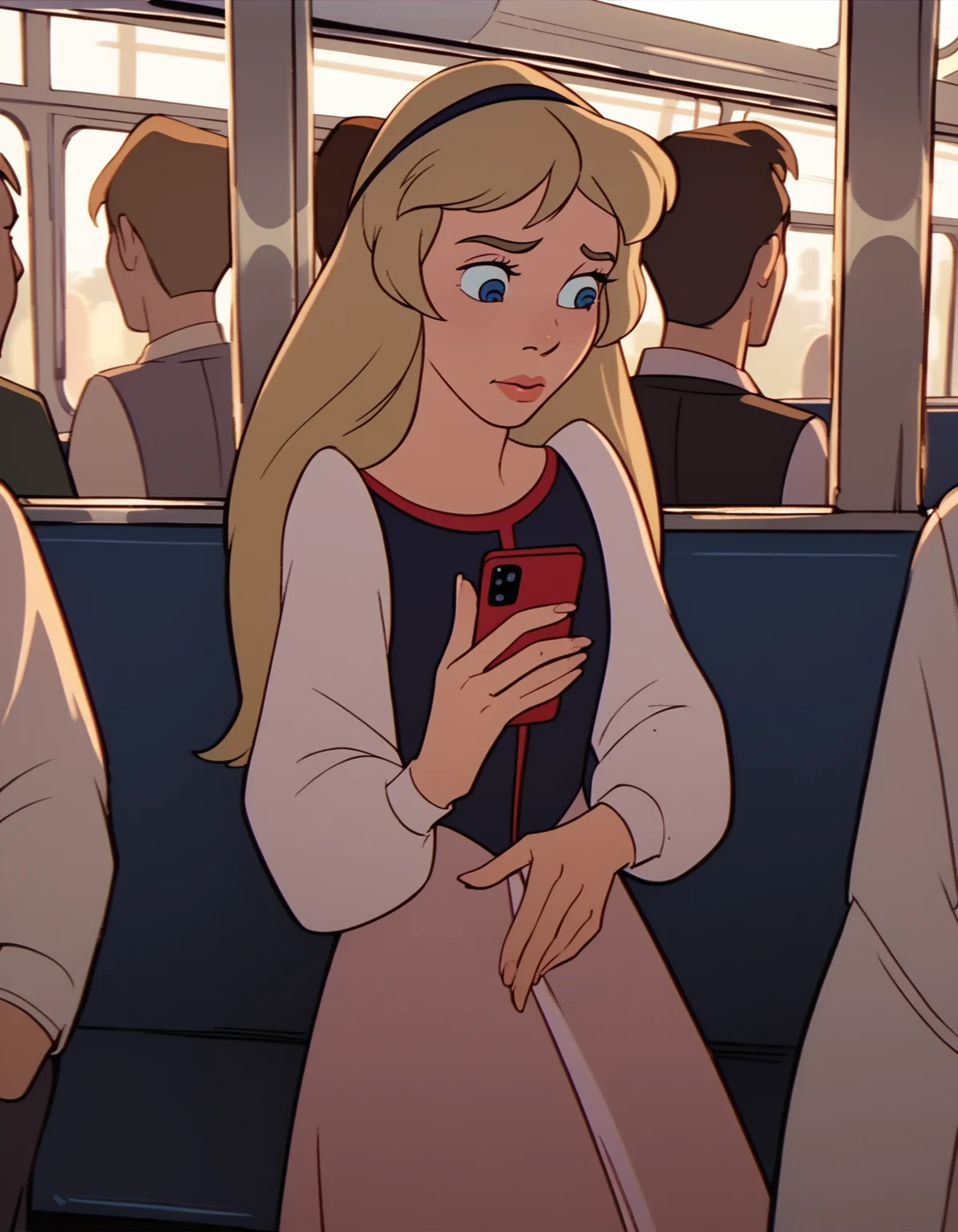 score_9, score_8_up, score_7_up <lora:eilonwy-ponyxl-000050:1> eilonwy, dress, hairband,
1girl, solo, train interior, smartphone, sunset