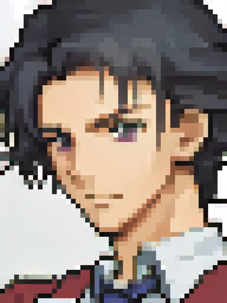 score_9, score_8_up, score_7_up, source_anime BREAK 1girl, solo, <lora:zs_FE5PortraitsXL:1> fe5portraits, portrait, white background, <lora:rean-pdxl-nvwls-v1:0.7> sen1rean, black hair, purple eyes, red blazer, necktie