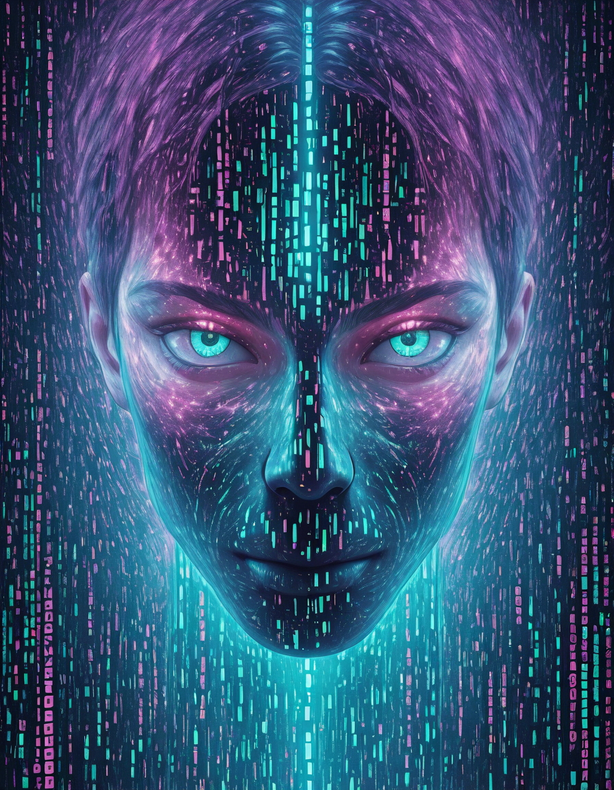 Glitchcore Art Style, detailed, mmatrix-style, silhouette, code, text focus, glitch, digital dissolve, 1boy, dynamic, dramatic, distorted, vibrant colors, glitchcore art style