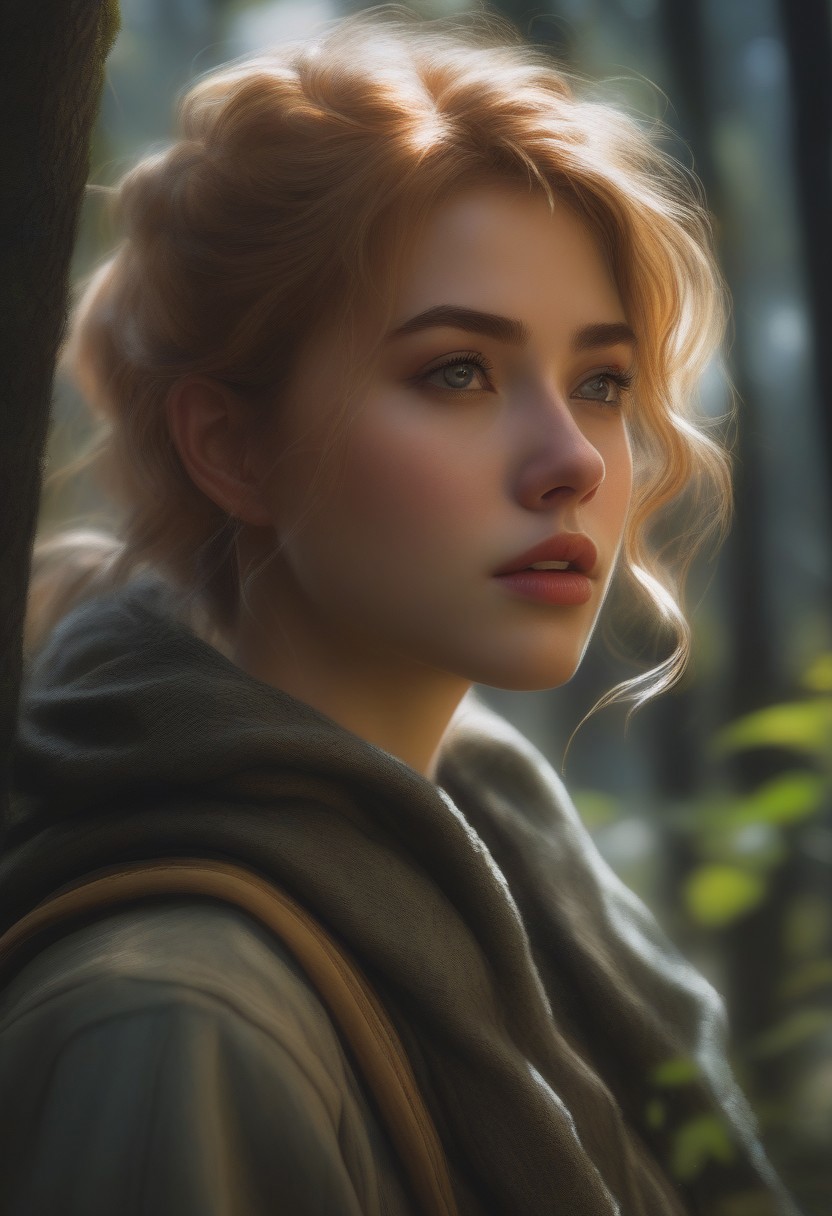 8K, HDR, RGB, Close-up, Hyperrealism, Oil Painting, Scene Detail, Stunning Looks, Super High Quality Detail, UHD, Top Angle,
a teenage girl, a fairy, rushes through the forest, wearing tattered clothes, navigating twisting dangers. The dim moonlight reveals a pale, trembling figure with blurry golden hair, hyperrealism, intricate detail, amazing craftsmanship, depth of field, sharp focus, dynamic action poses, creative poses, elegance,
Greg Rutkowski, Studio Ghibli Genshin Impact