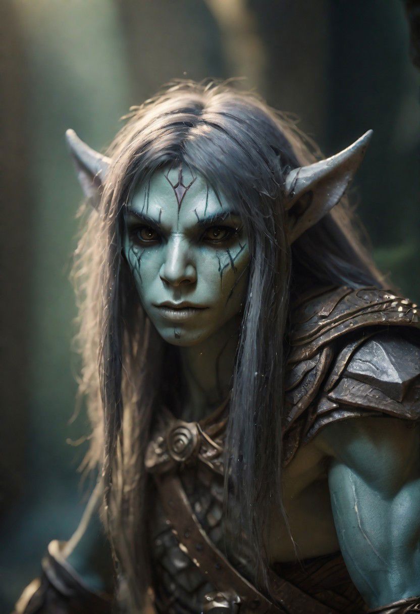 photography in the style of Labirynth, the dark crystal  movies, green, close up of (nature) and (fantasy) creature with a (diminute) sword stained with (beautiful:1.5), in a beautiful and ruined ,fantasy,hyper detailed, real skin imperfections, hard lighting, bokeh, ((curi:1.2))(inspire forms in most beautiful New race:1.4) (beautiful:1.4) (ambient fantasy:1.5)(warhammer world:1.0)