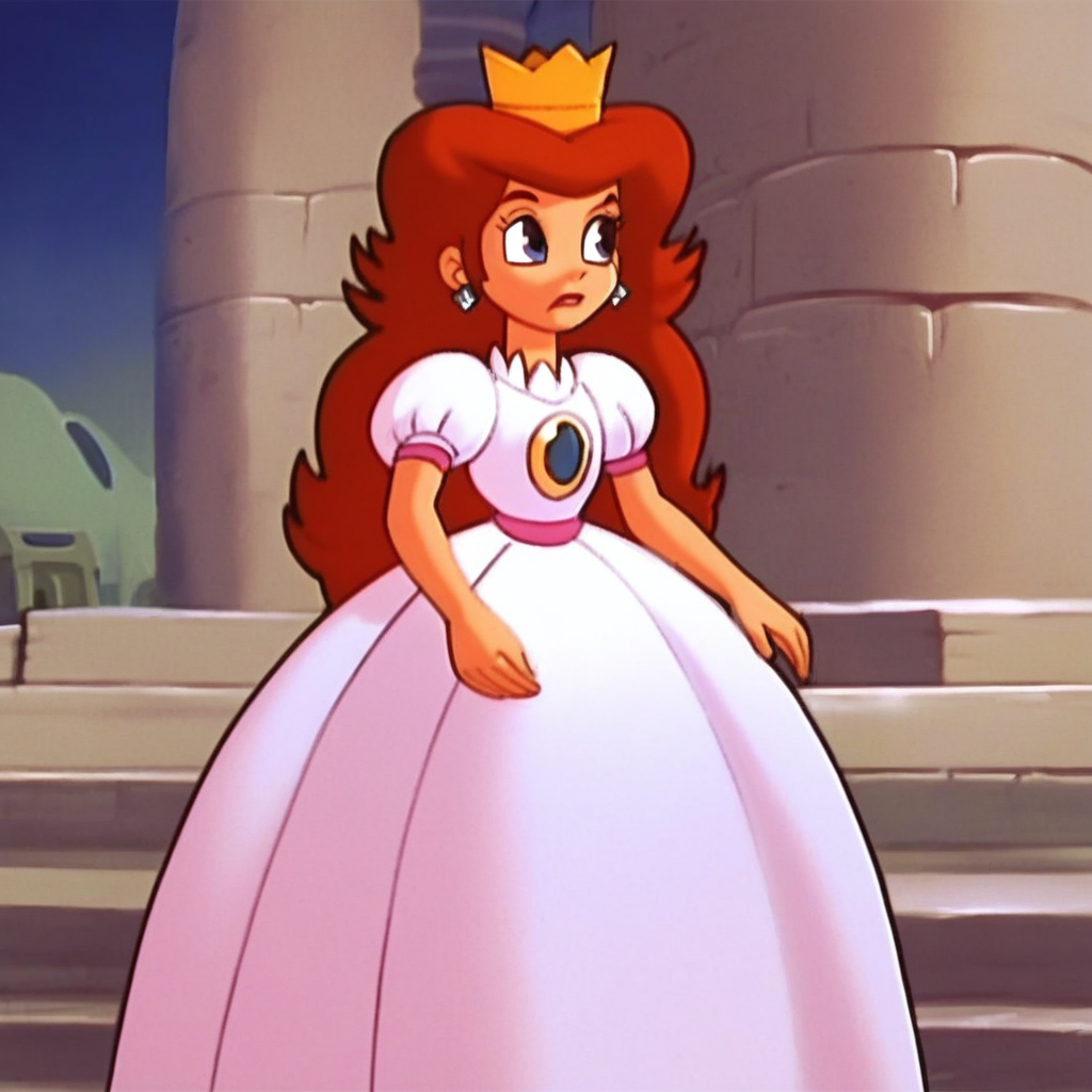 score_9, solo, 1girl, brown hair, crown, earrings, dress, outdoors,